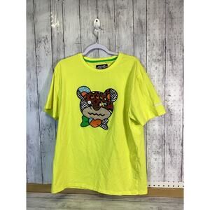 BKYS Men's Graphic T-Shirt - Neon Yellow - Size XL - Patchwork Bear Design
